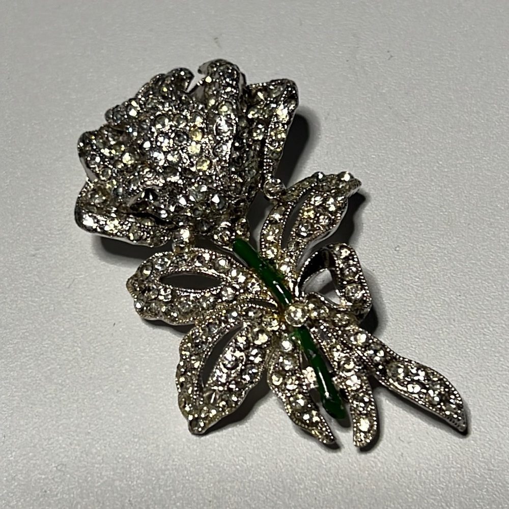Antique rhinestone Rose brooch